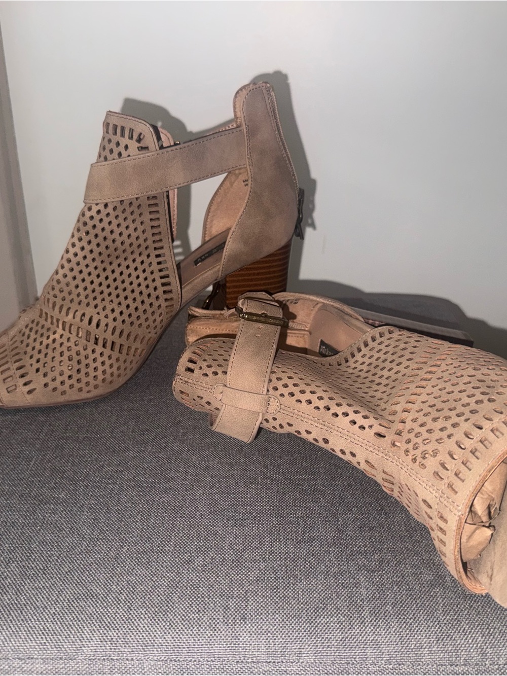 Women’s Taupe Cutout Peep Open Toe Booties Heels -Size 8.5